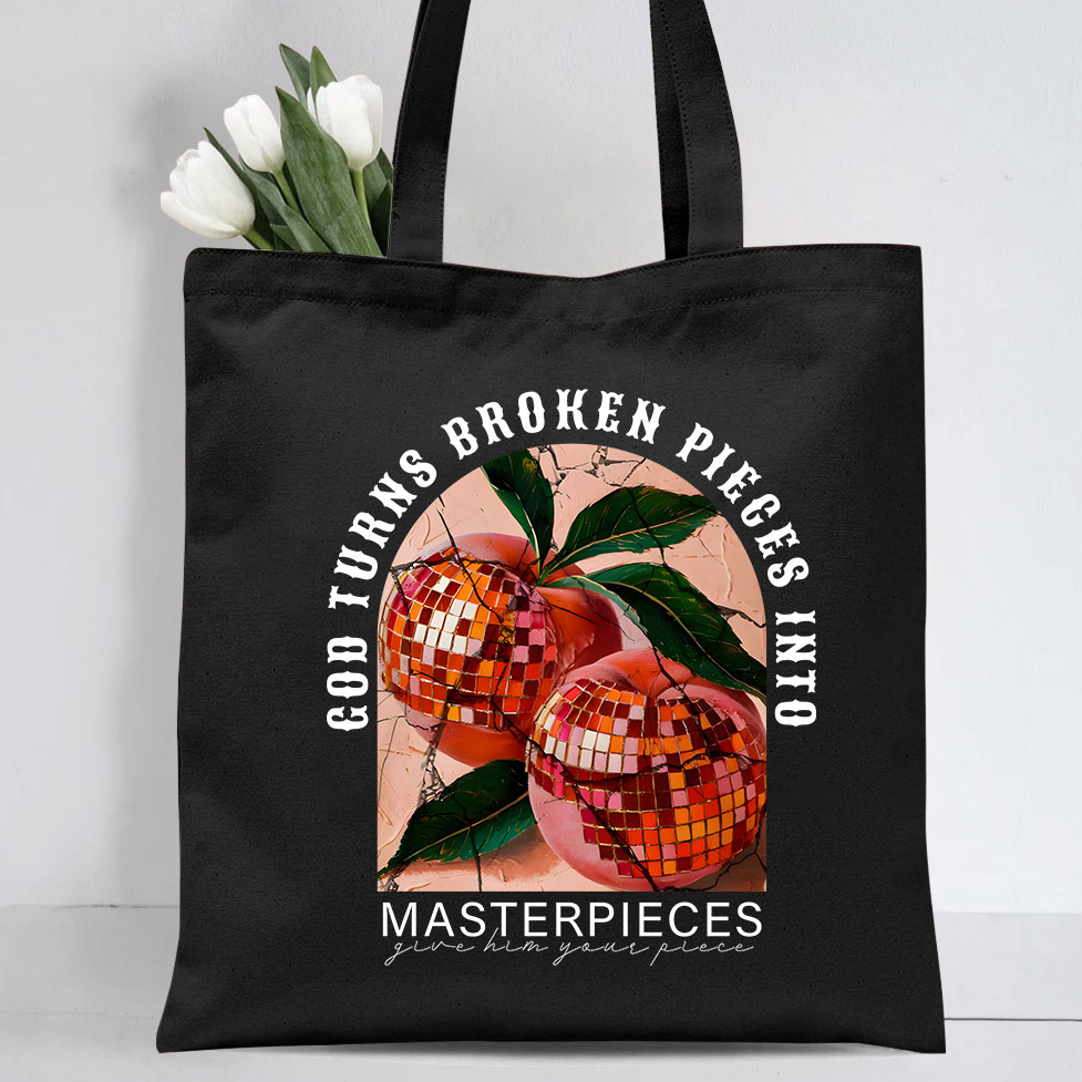 God Turns Broken Pieces Into Masterpieces Christian Canvas Tote Bag