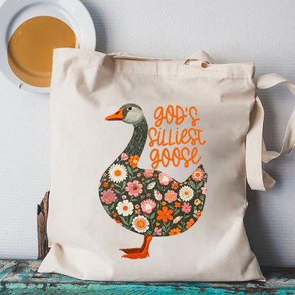 God's Silliest Goose Floral Christian Canvas Tote Bag