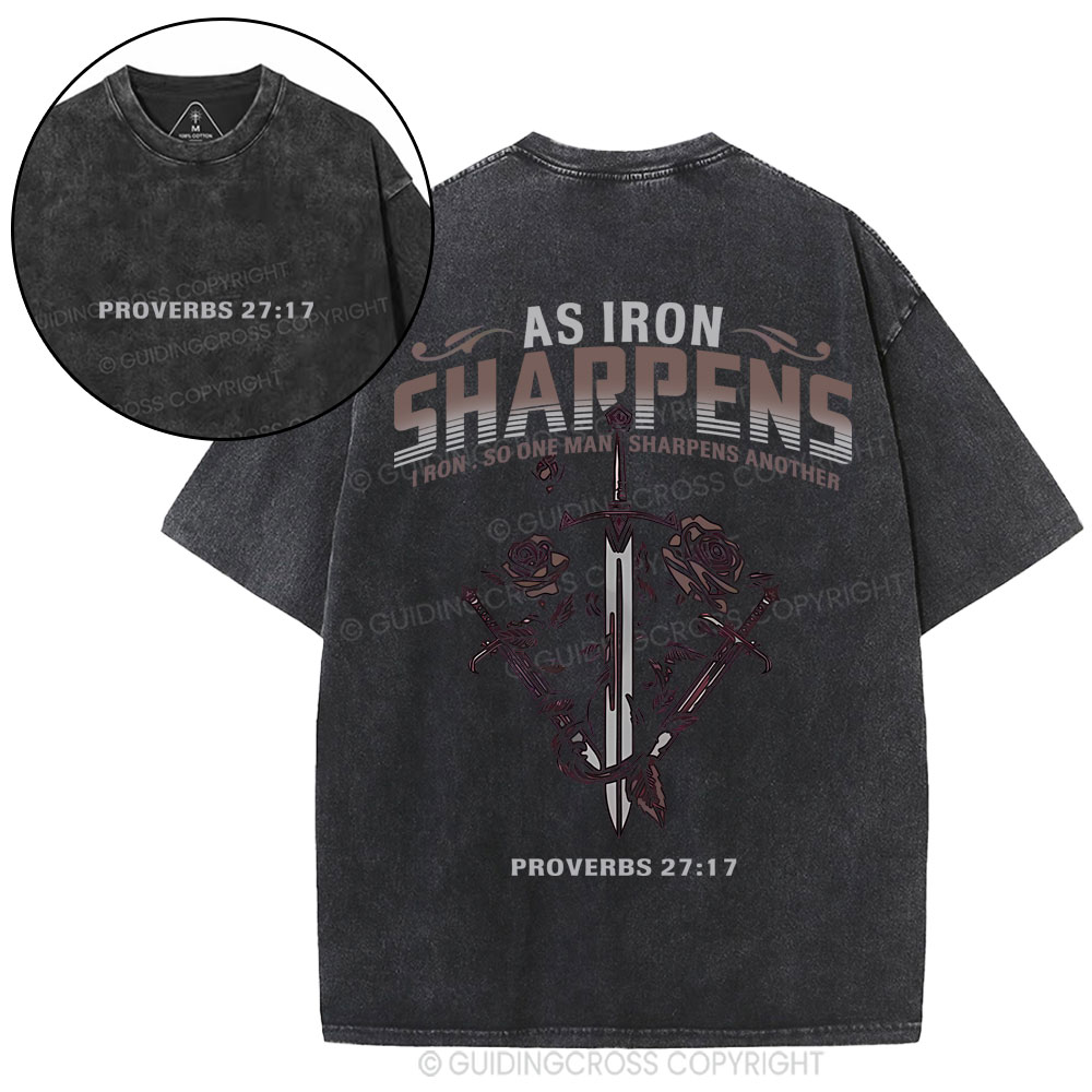As Iron Sharpens Christian Washed T-Shirt Sale - GuidingCross