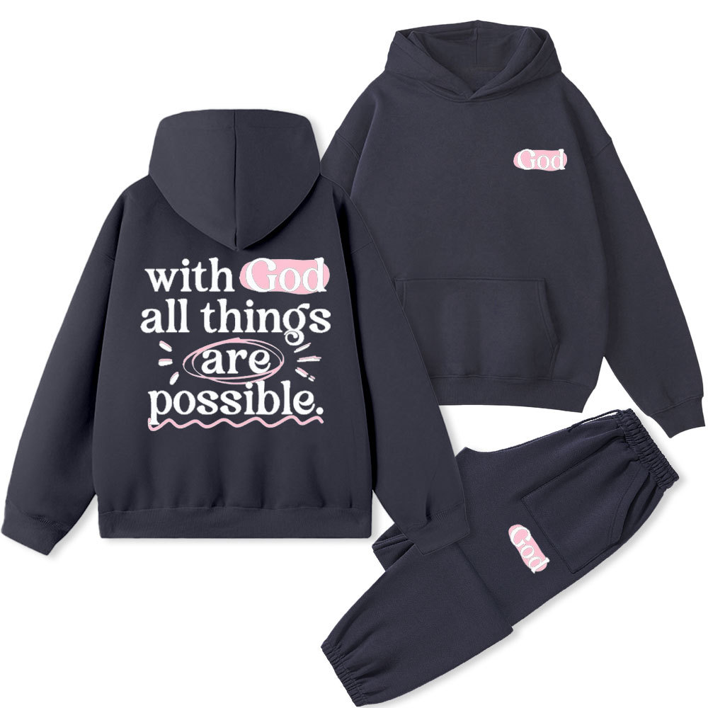 With God All Things Are Possible Christian Fleece Hoodie Set