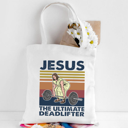 Jesus The Ultimate Deadlifter Vintage Christian Canvas Tote Bag