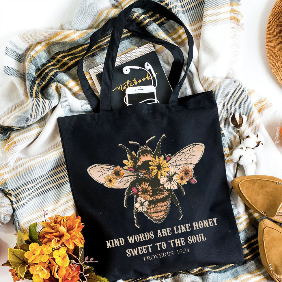 Kind Words Are Like Honey Bee Christian Canvas Tote Bag