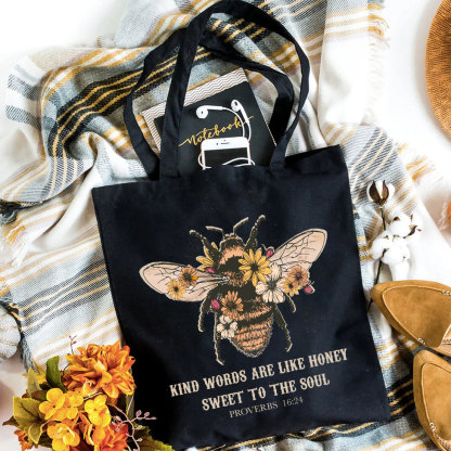 Kind Words Are Like Honey Bee Christian Canvas Tote Bag