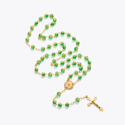 Multi-coloured foil-stamped rose bead rosary