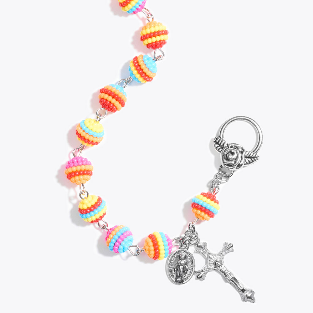 Cross and Rainbow Bead Bracelet