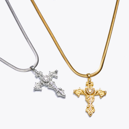 Exquisite Serpent Bone Chain Cross Necklace