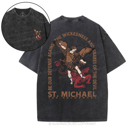New ST Michael The Archangel Christian Washed T-Shirt