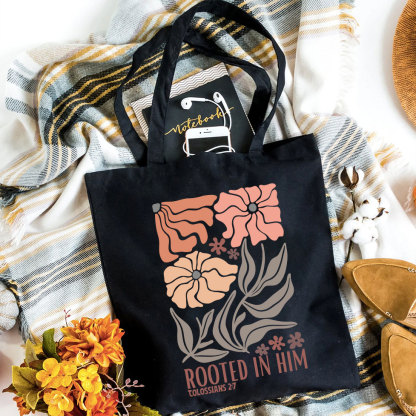 Rooted In Him Christian Canvas Tote Bag