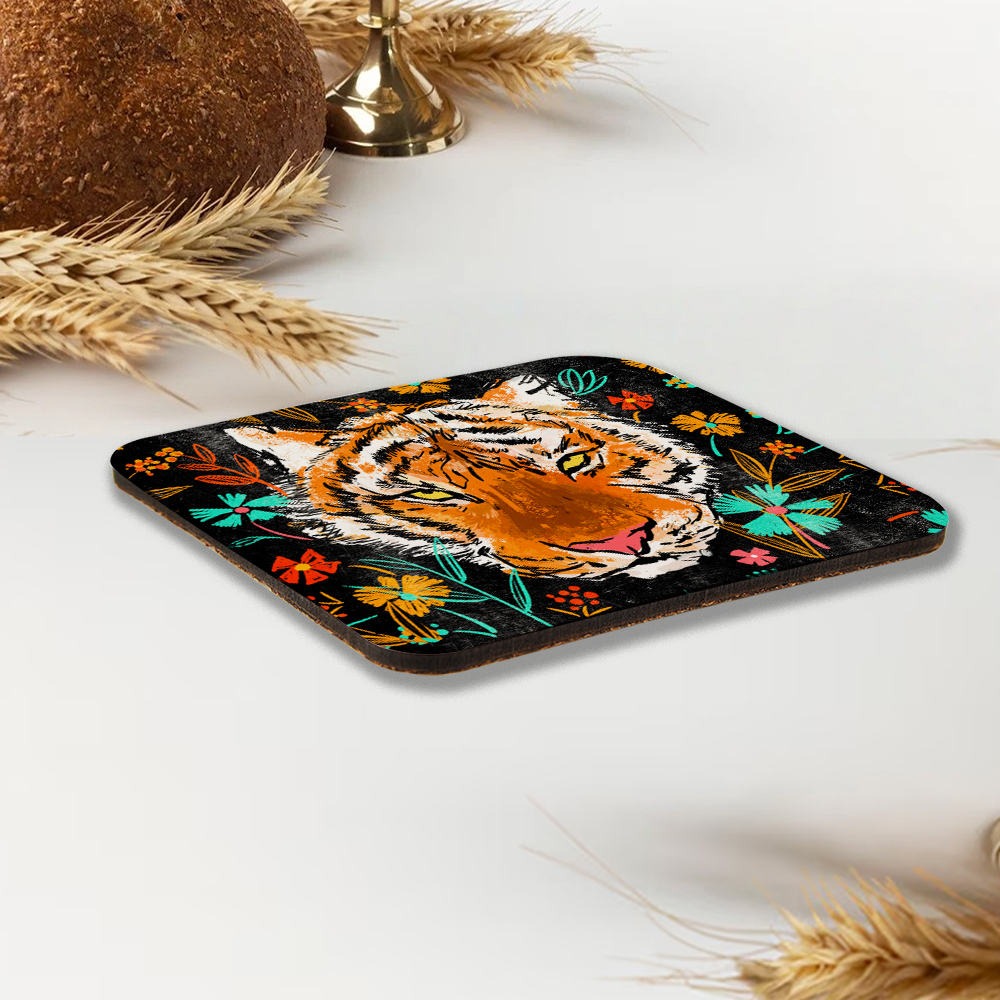 Tiger In FLower Christian Wooden Printed Coasters 
