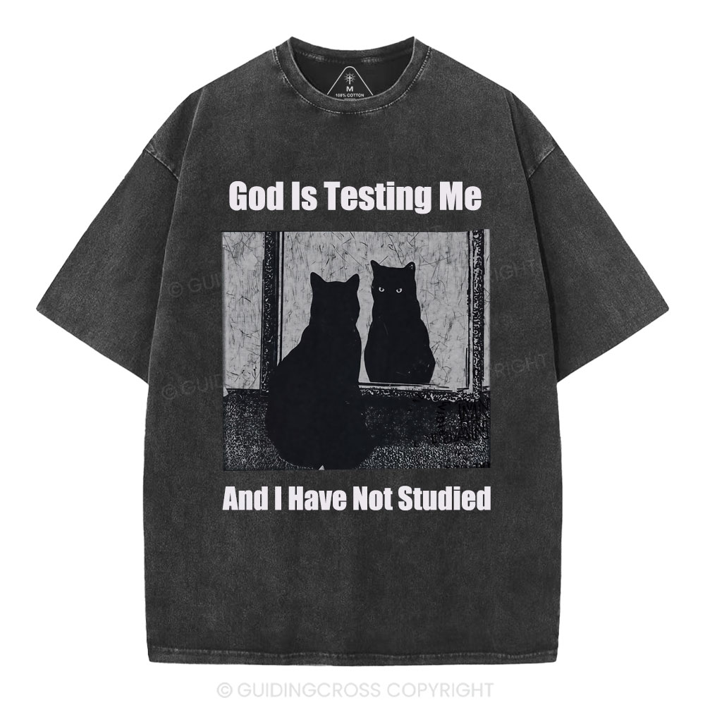 God Is Testing Me And I Have Not Studied Christian Washed T-Shirt