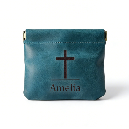 Personalized Crazy Horse Leather Christian Coin Wallet