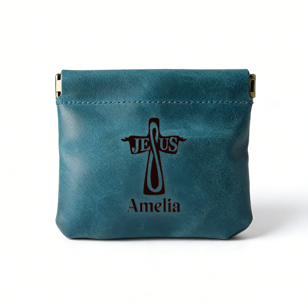 Personalized Crazy Horse Leather Christian Coin Wallet