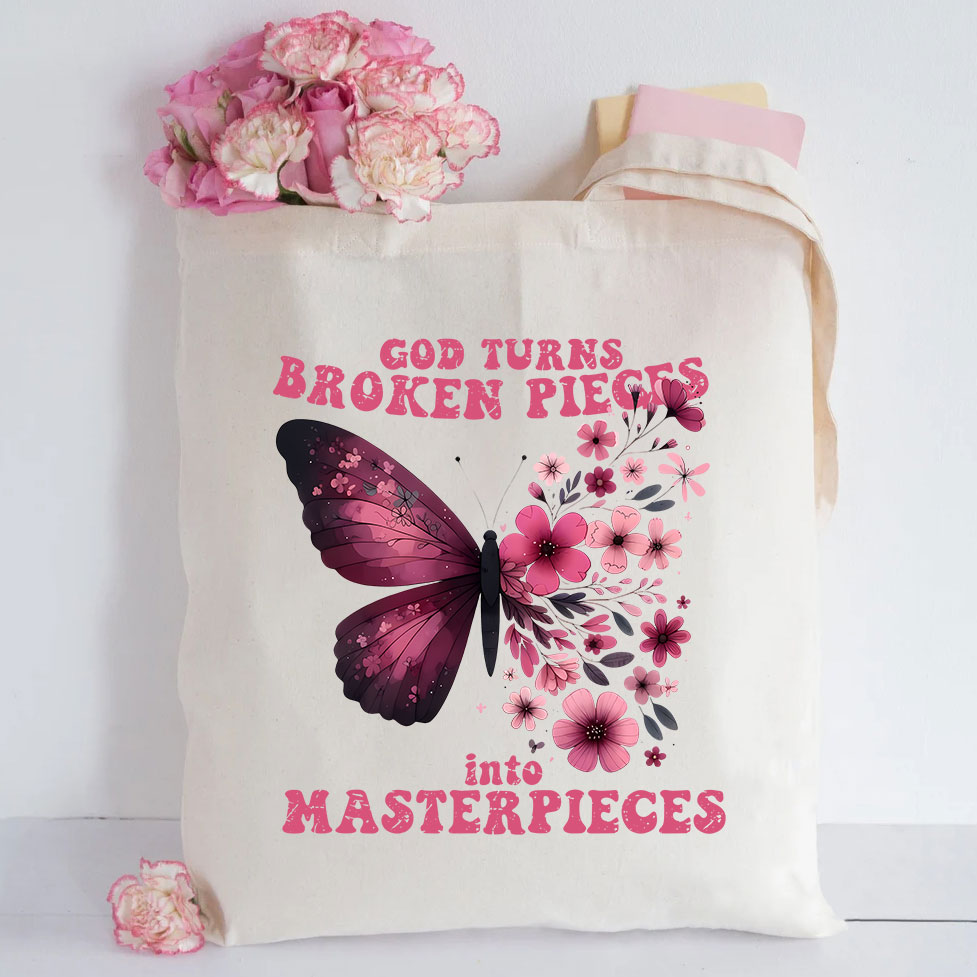 God Turns Broken Pieces Into Masterpieces Christian Canvas Tote Bag