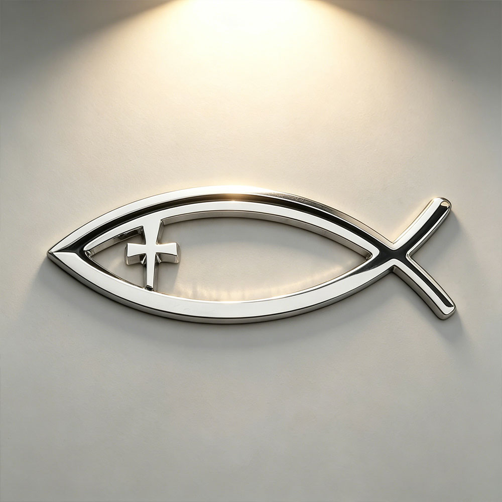 Christian Fish Cross Metal Car Emblem Badge