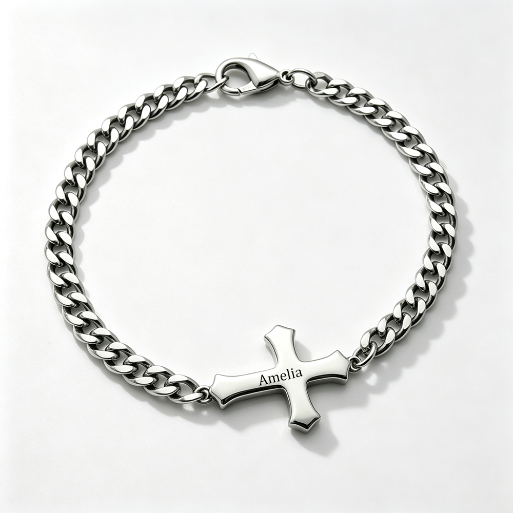 Personalized Name Cross Chain Christian Bracelet