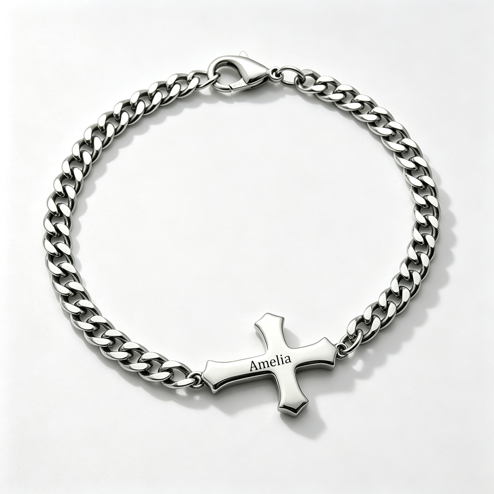 Personalized Name Cross Chain Christian Bracelet