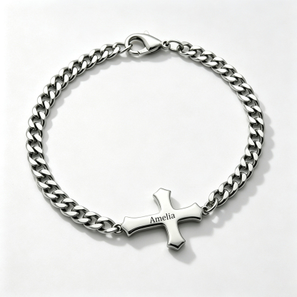 Personalized Name Cross Chain Christian Bracelet