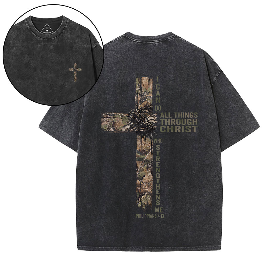 I Can Do All Things With Christ Christian Washed T-Shirt