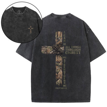 I Can Do All Things With Christ Christian Washed T-Shirt