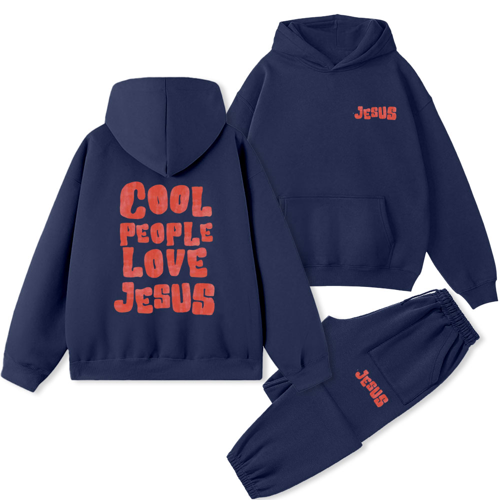 Cool People Love Jesus Christian Premium Fleece Hoodie Set 