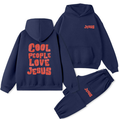Cool People Love Jesus Christian Premium Fleece Hoodie Set 