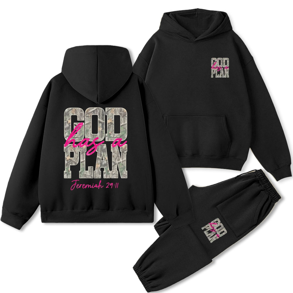 God Has A Plan Christian Premium Fleece Hoodie Set 