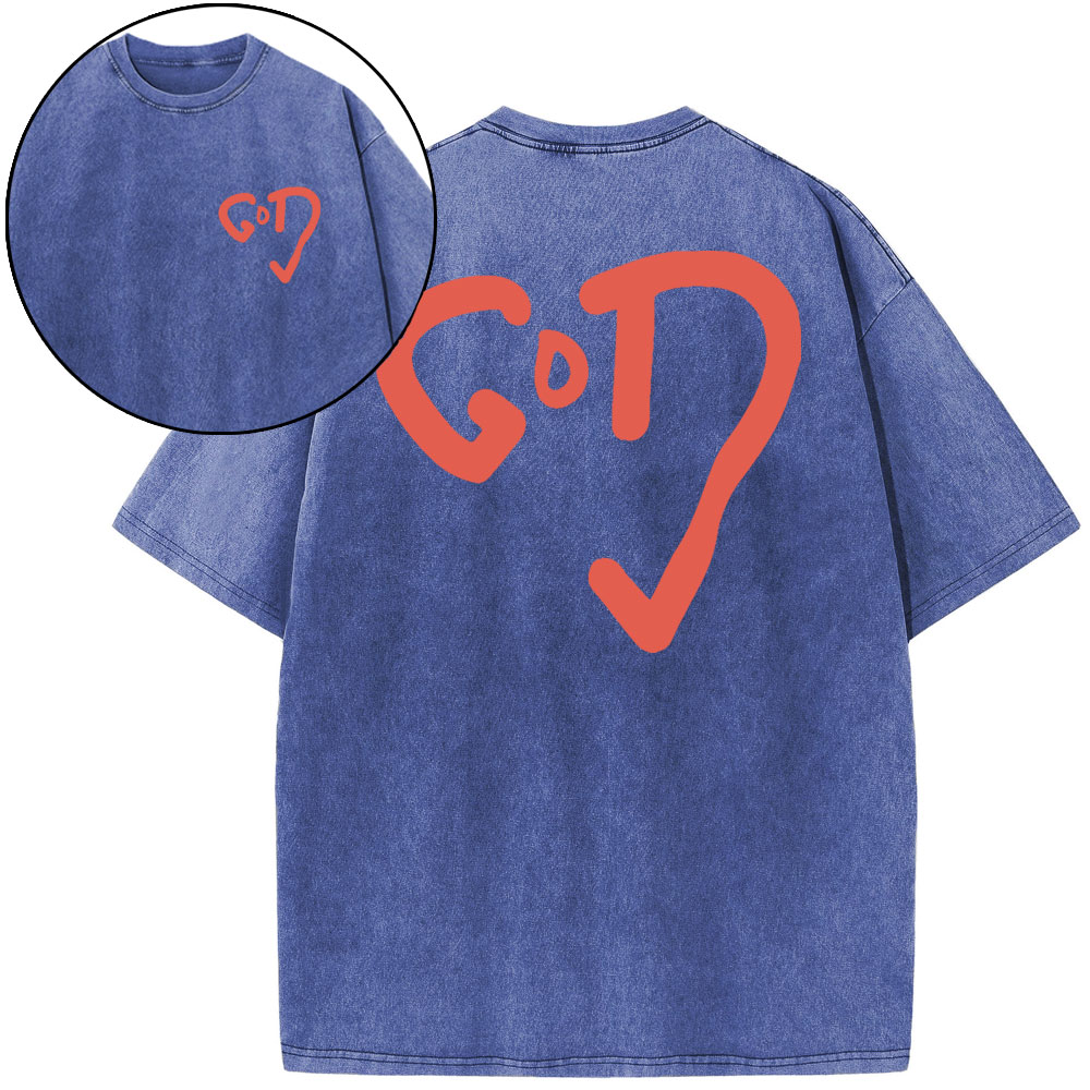 God Heart Christian Washed T-Shirt