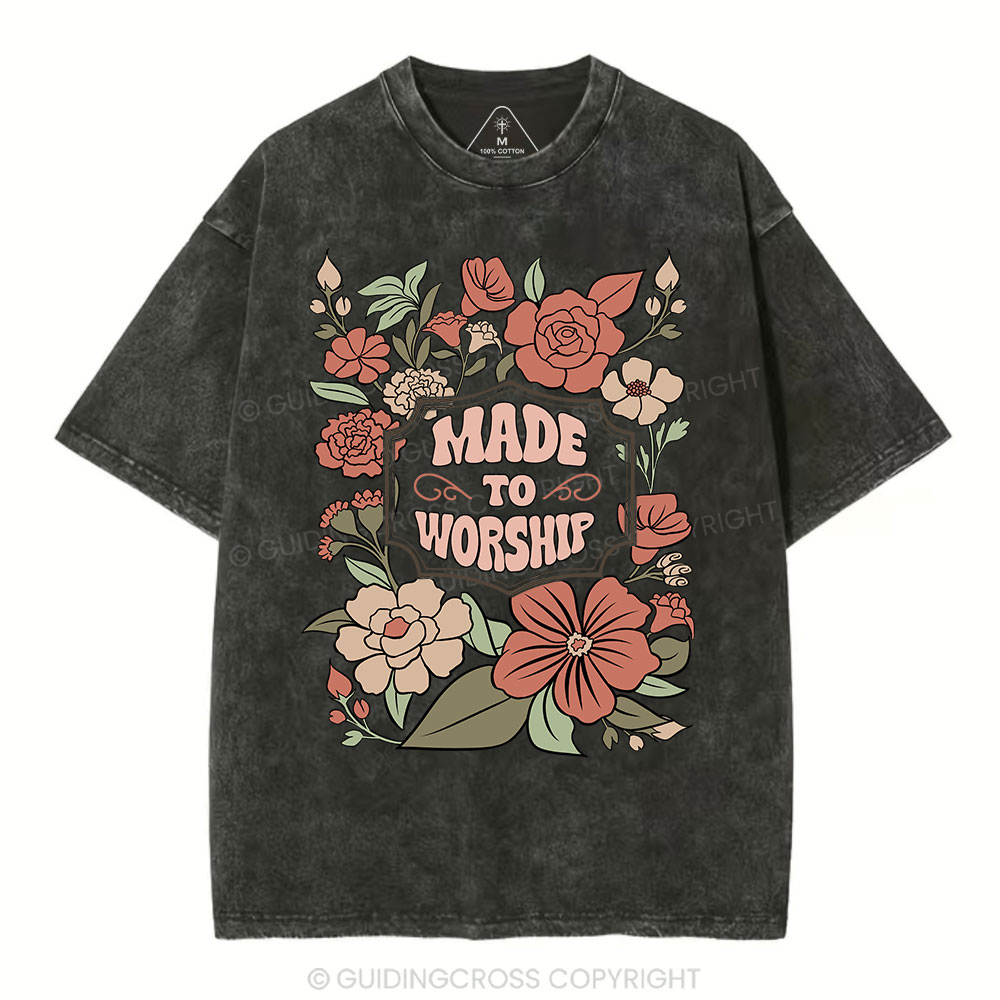 Made To Worship Retro Floral Christian Washed T-Shirt Sale - GuidingCross