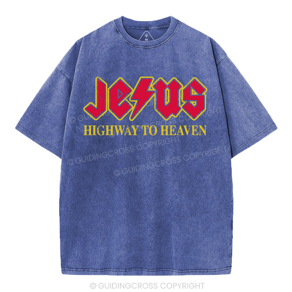 Jesus Highway To Heaven Christian Washed T-Shirt