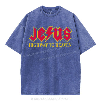 Jesus Highway To Heaven Christian Washed T-Shirt