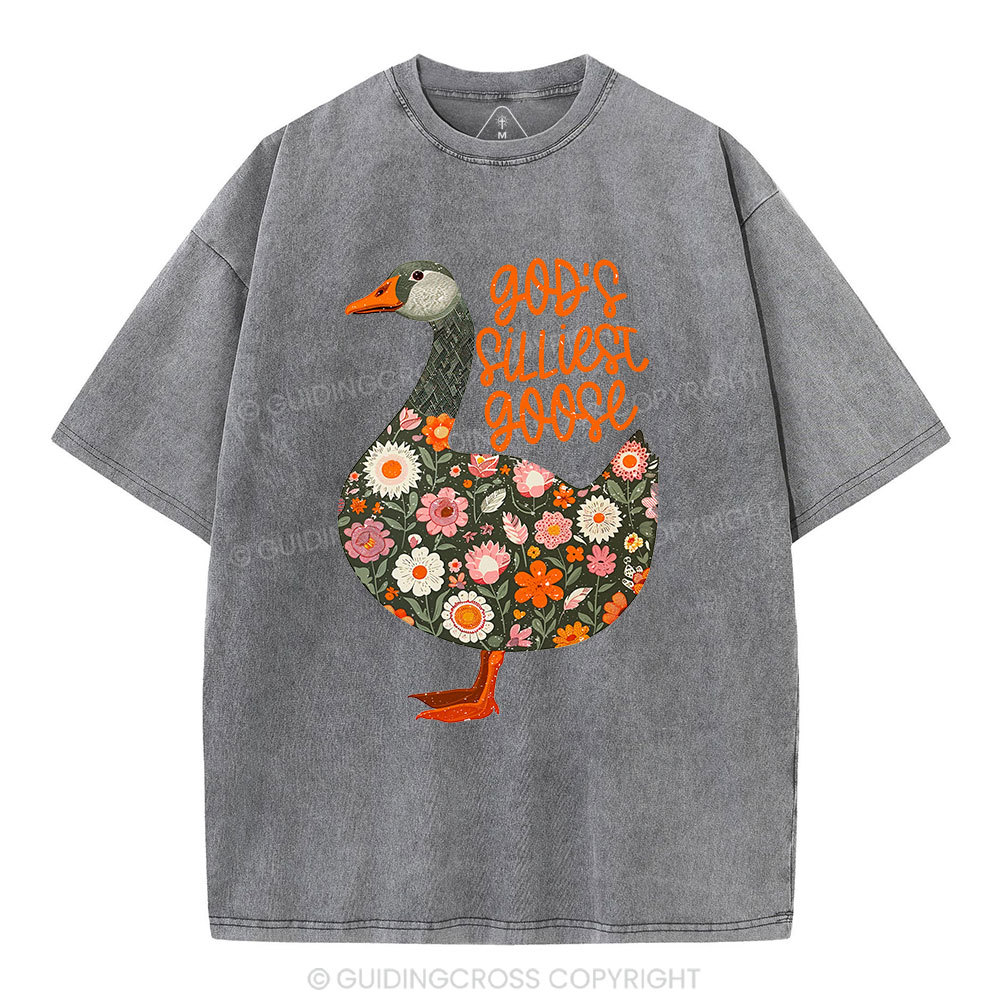 God's Silliest Goose Floral Christian Washed T-Shirt