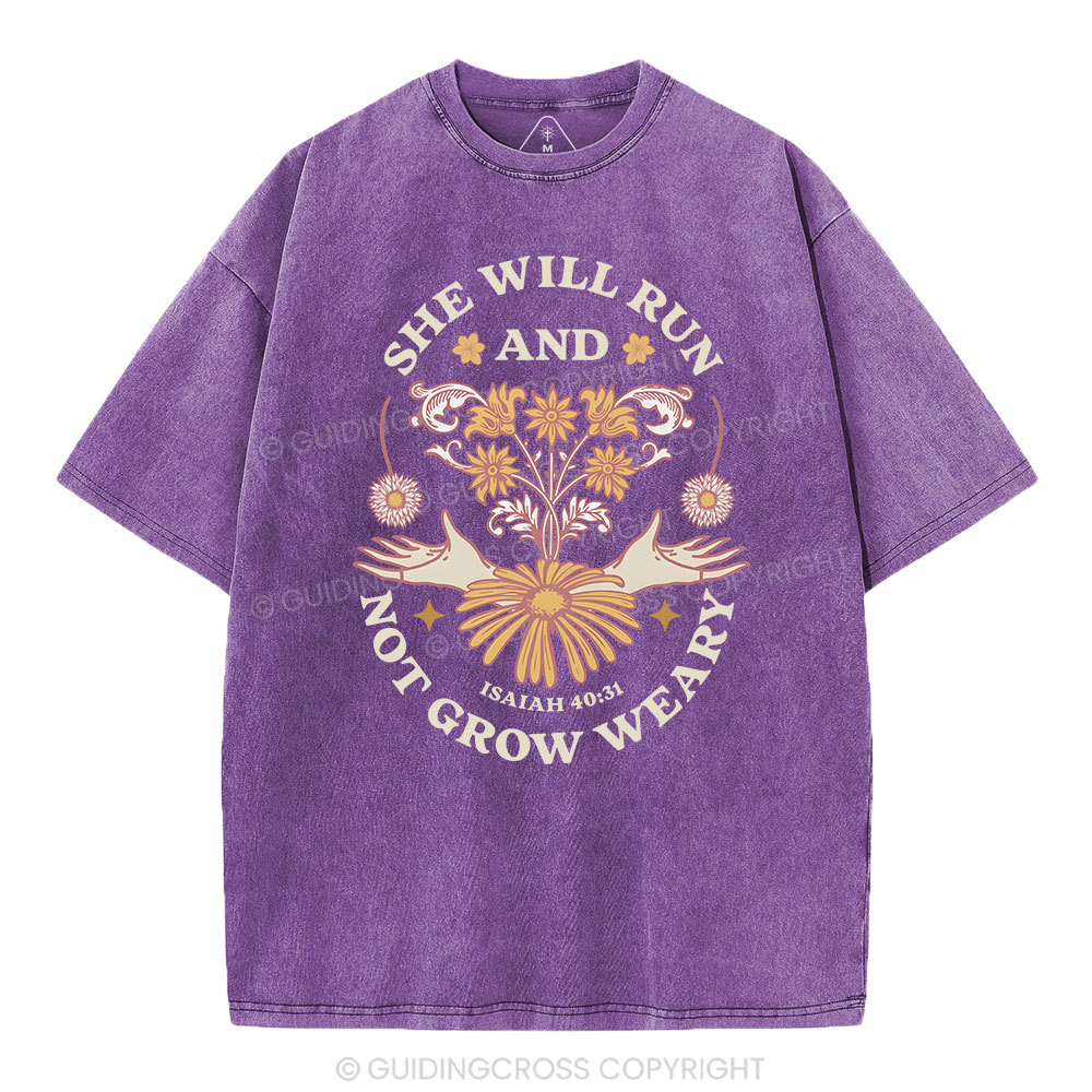 She Will Run And Not Grow Weary Christian Washed T-Shirt