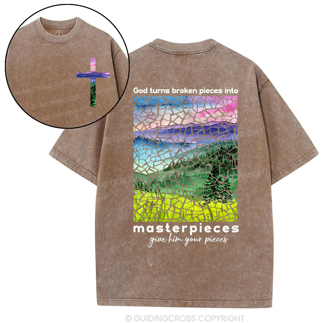 God Turns Broken Pieces Into Masterpieces Christian Washed T-Shirt