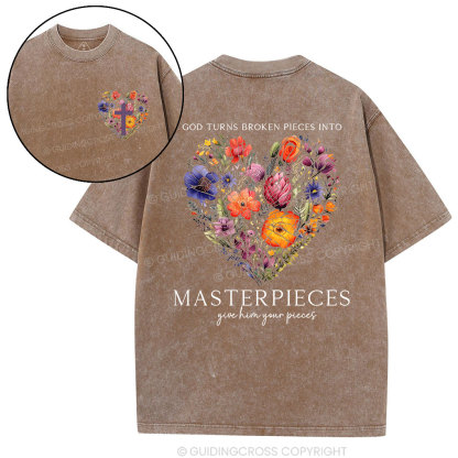 God Turns Broken Pieces Into Masterpieces Christian Washed T-Shirt