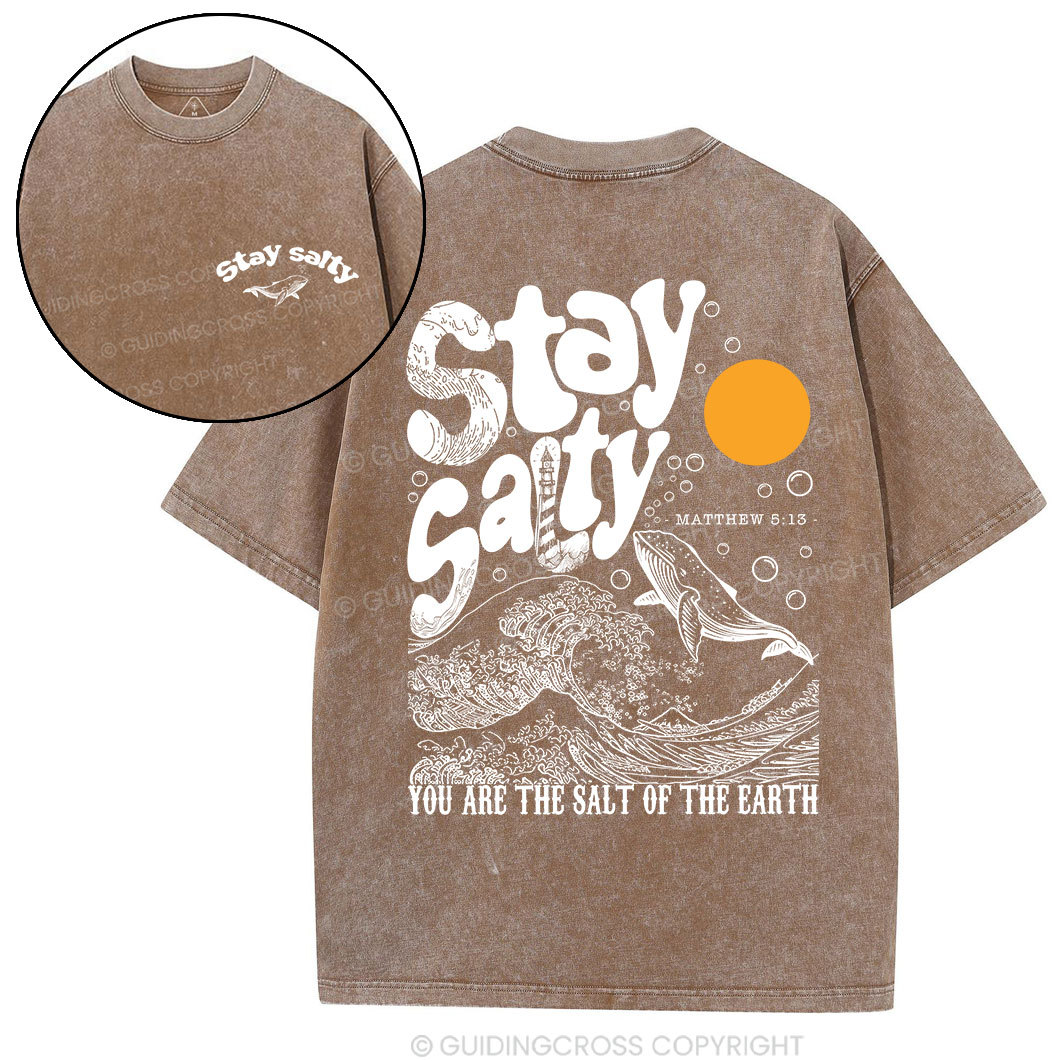 Stay Salty Ocean Waves Christian Washed T-Shirt