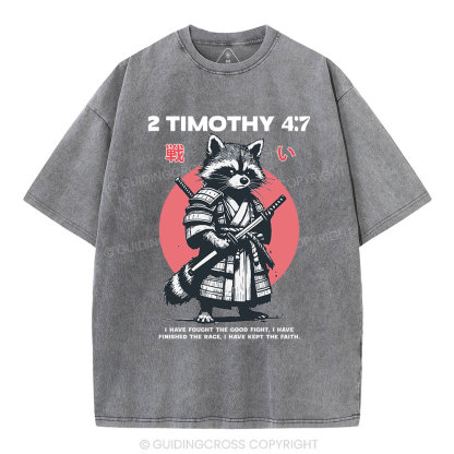 Fought The Good Fight Raccoon Christian Washed T-Shirt
