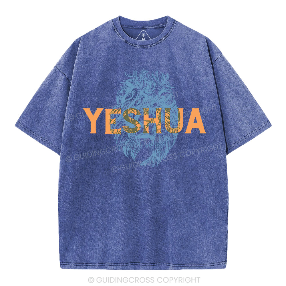 Lion And Yeshua Christian Washed T-Shirt