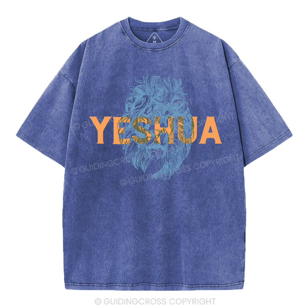 Lion And Yeshua Christian Washed T-Shirt