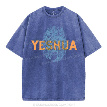 Lion And Yeshua Christian Washed T-Shirt