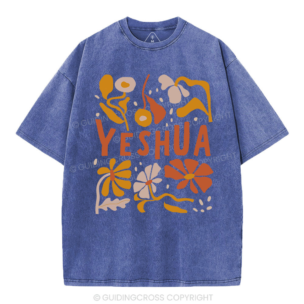 YESHUA With Floral Christian Washed T-Shirt Sale - GuidingCross
