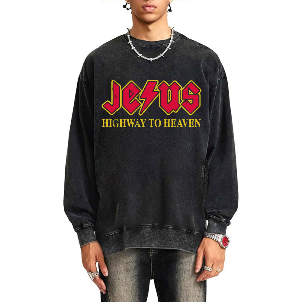 Jesus Highway To Heaven Christian Washed Sweatshirt