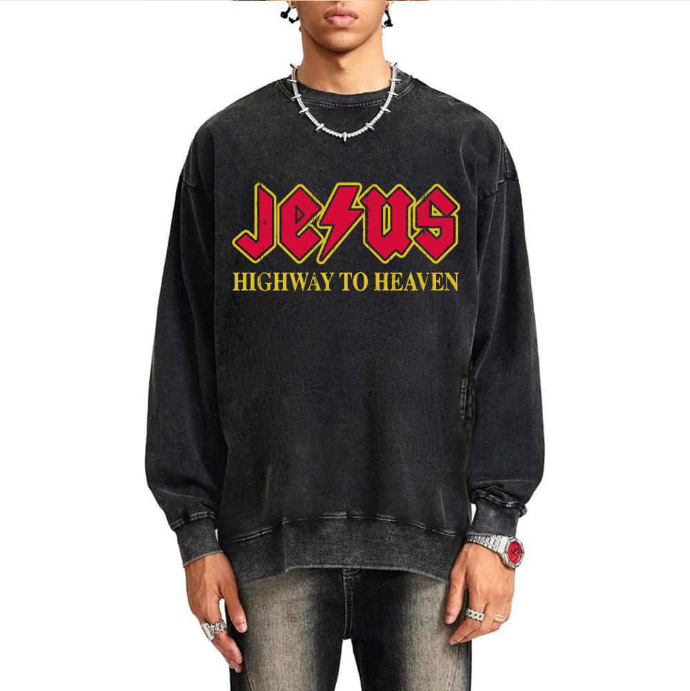 Jesus Highway To Heaven Christian Washed Sweatshirt