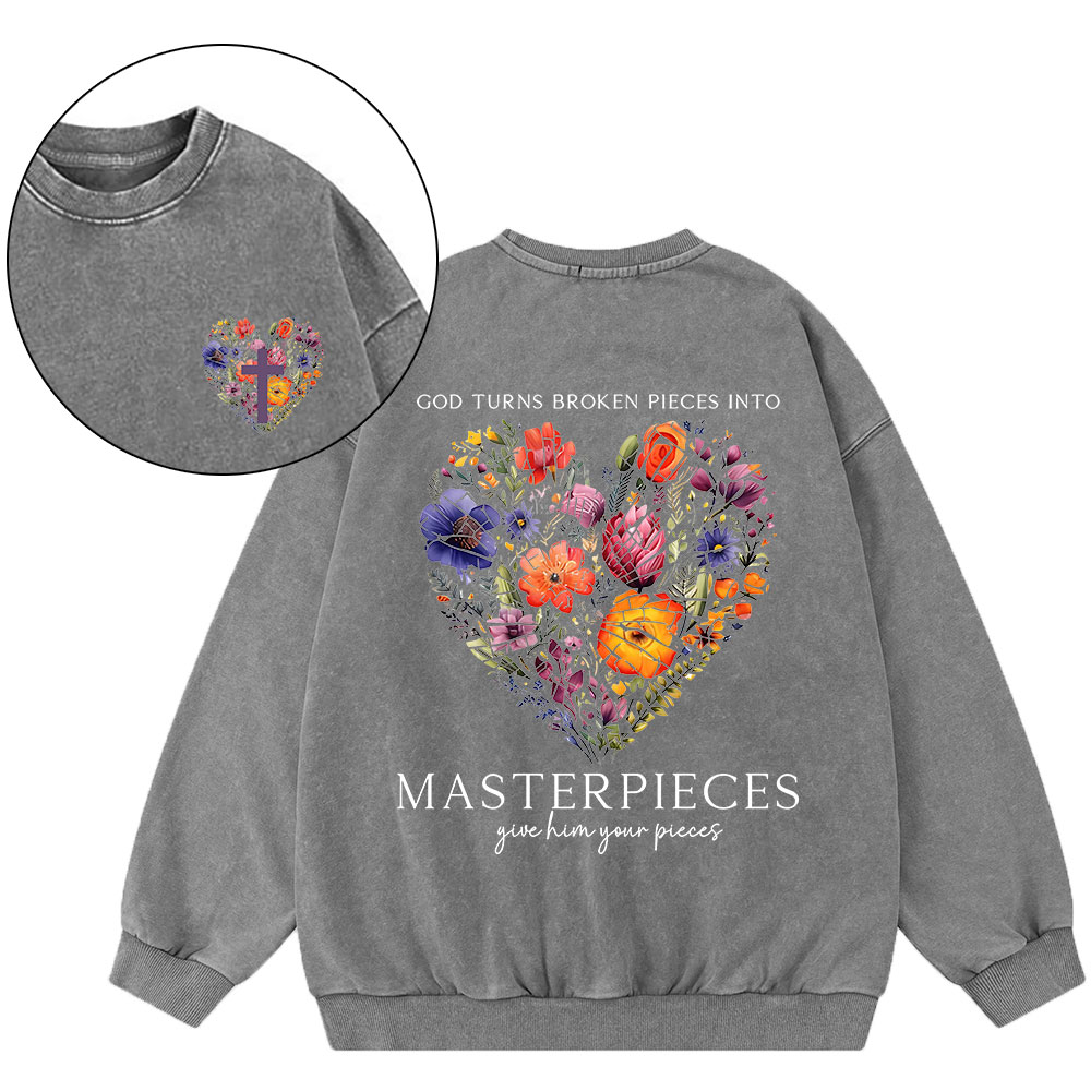 Masterpices Give Him Your Pieces Christian Washed Sweatshirt