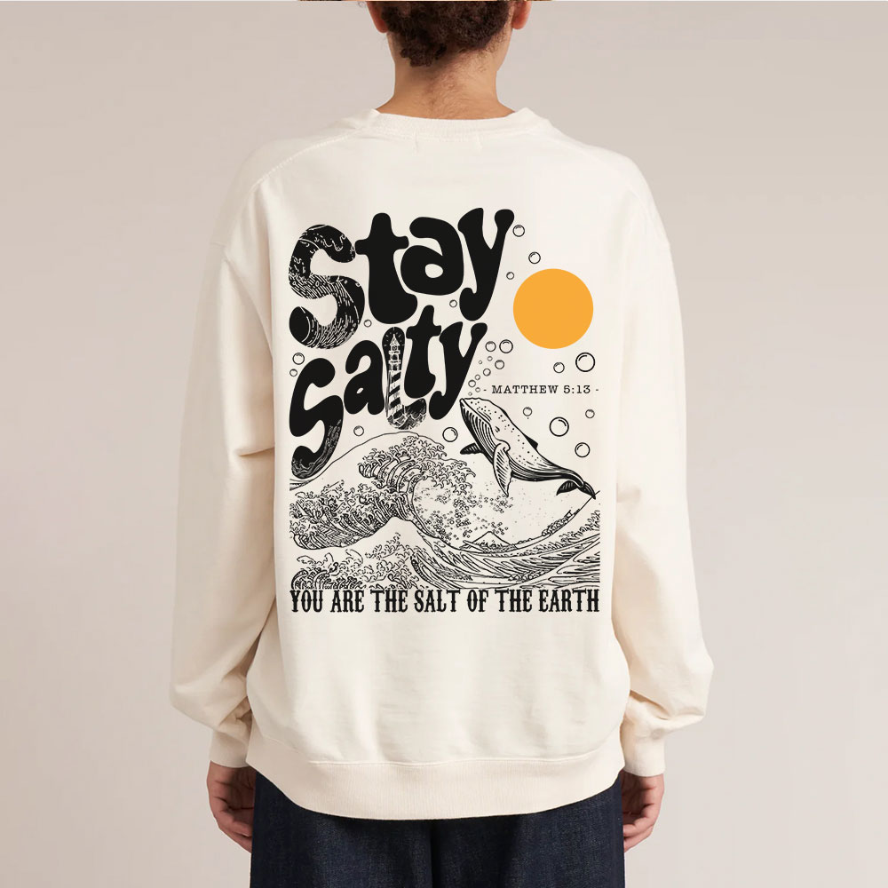 Stay Salty Ocean Waves Christian Washed Sweatshirt