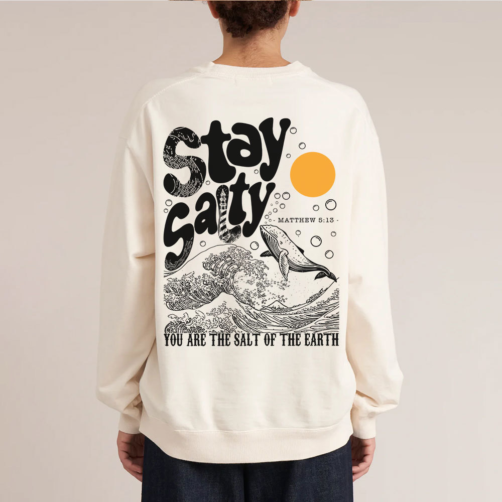 Stay Salty Ocean Waves Christian Washed Sweatshirt