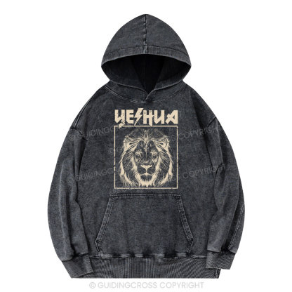 Retro Yeshua Lion Christian Washed Hoodie 