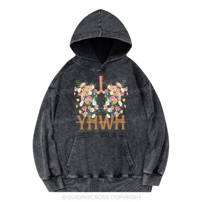 YHWH Floral Christian Washed Hoodie 