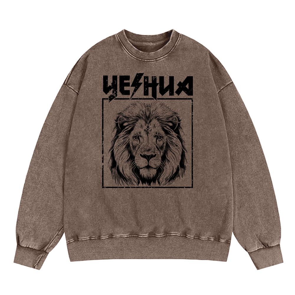 Retro Yeshua Lion Christian Washed Sweatshirt