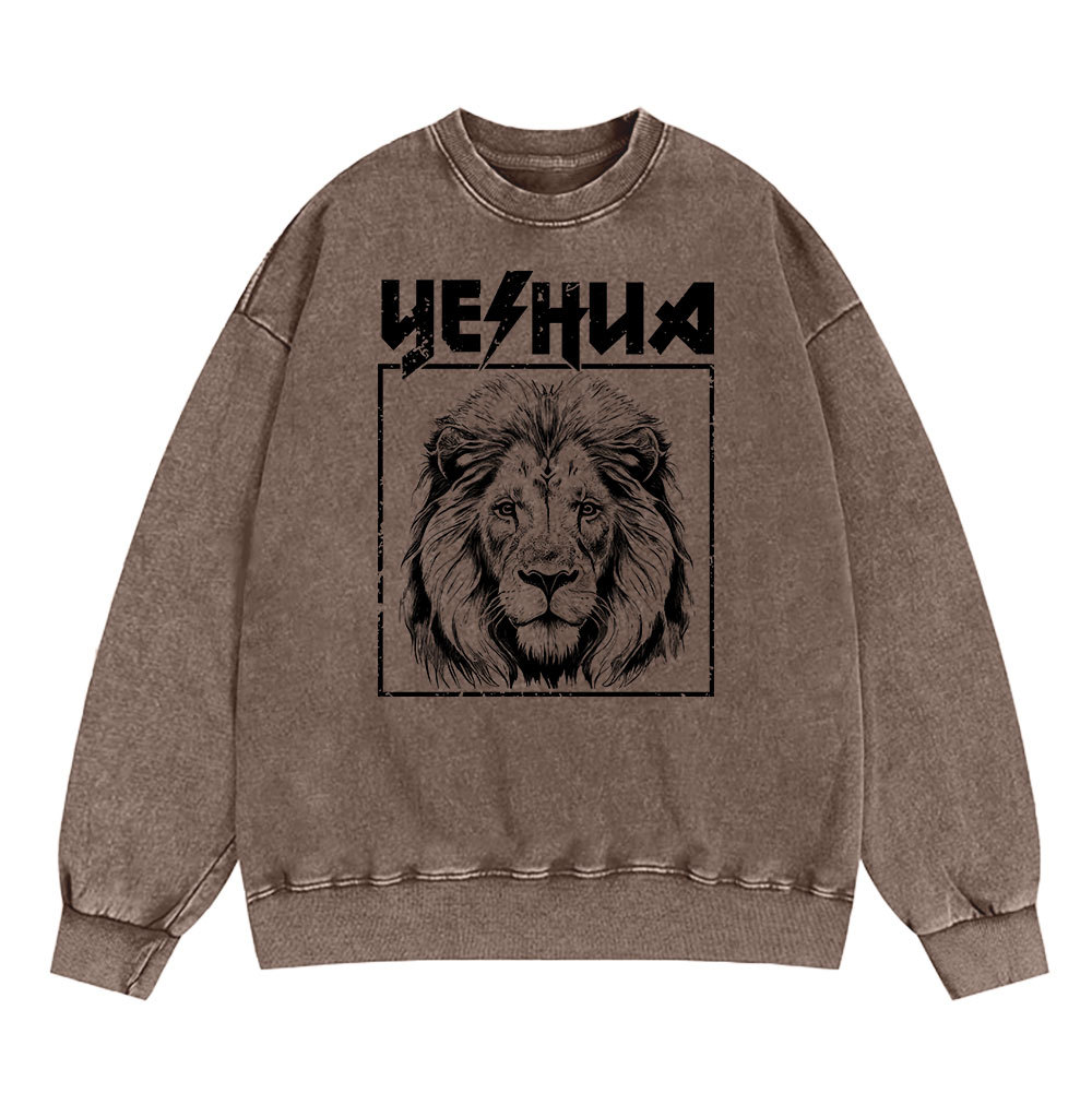 Retro Yeshua Lion Christian Washed Sweatshirt