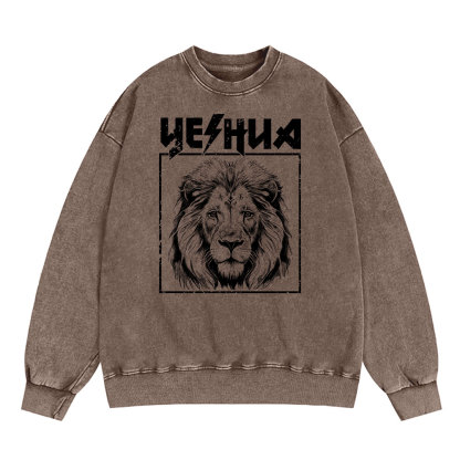 Retro Yeshua Lion Christian Washed Sweatshirt